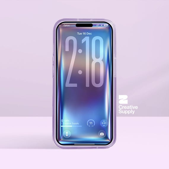 Retro Holographic Gradient Wallpaper | Dreamy Glass Glow Aesthetic Lock Screen | Blue Purple Abstract Fluid Minimal Phone Background