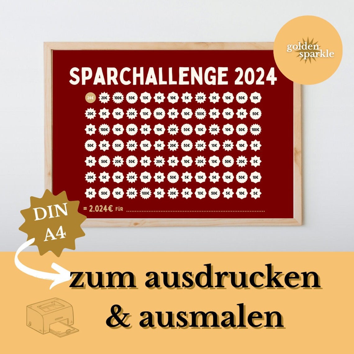 Spar Challenge 2024 Zum Ausdrucken & Ausmalen in Bordeaux Rot Budget