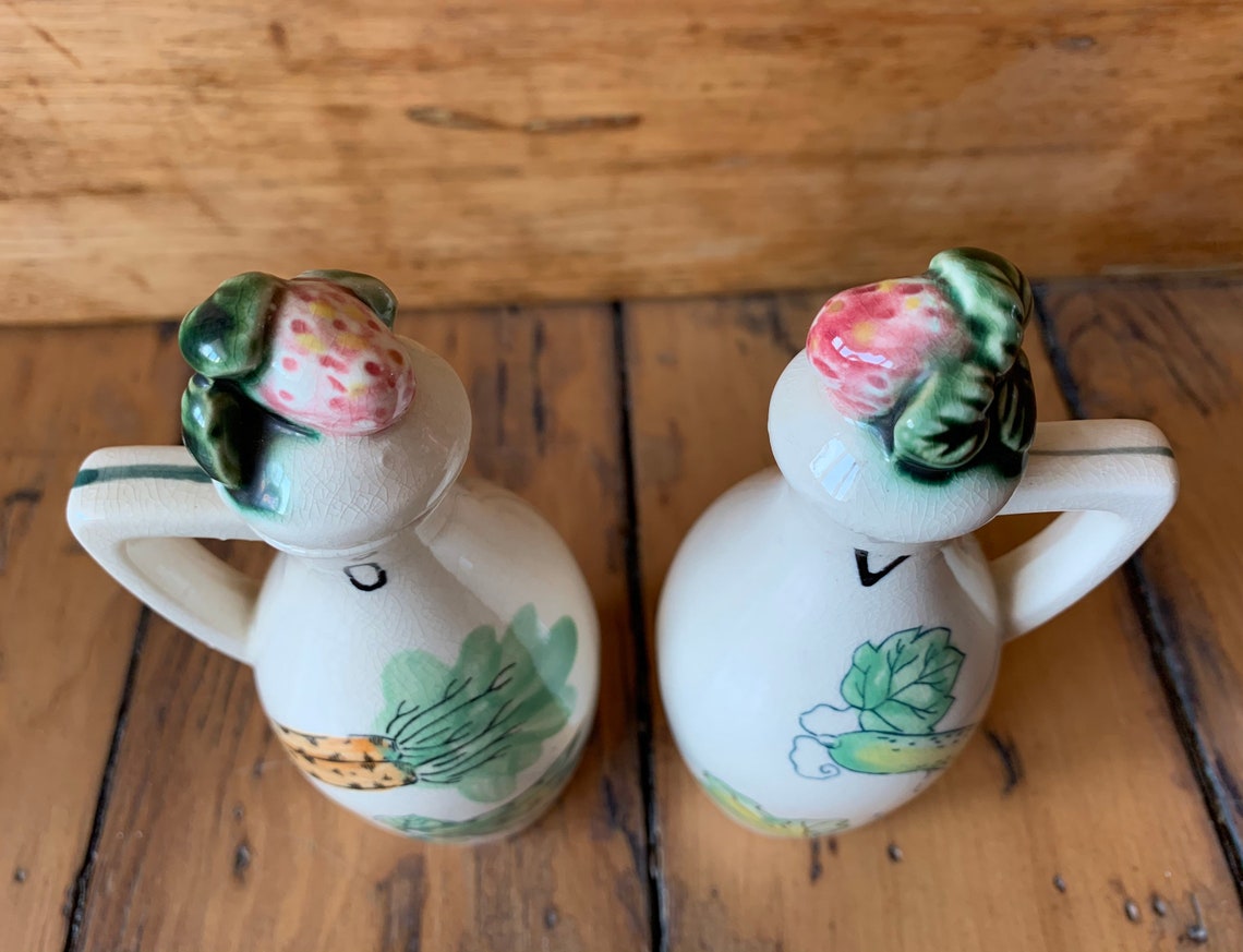 Vintage Ceramic Oil and Vinegar Cruets With Strawberries Beets Etsy