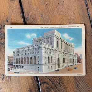 Cartolina d'epoca Nuovo ufficio postale e edificio federale Pittsburgh PA USA Grant Street Minsky
