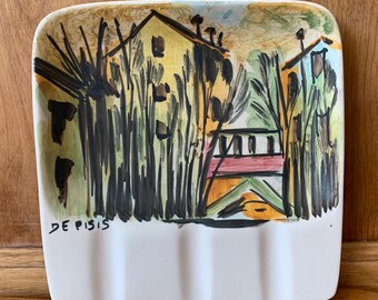 Cenicero de cerámica vintage de Pesis pintado a mano, arte italiano, cerámica, artesanía, raro, retro, MCM