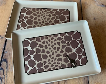 Bandejas vintage Georges Briard con forma de jirafa, diseño safari marrón, decoración de plástico, para escritorio, tocador, cóctel, bar, tarjeta, aperitivo para fiestas.