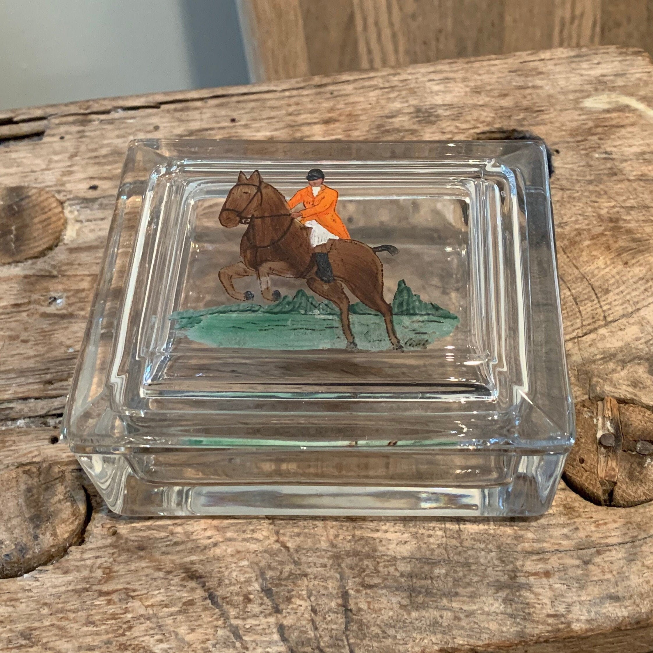 Vintage Glass Covered Box Hand Painted Horse Equestrian Etsy
