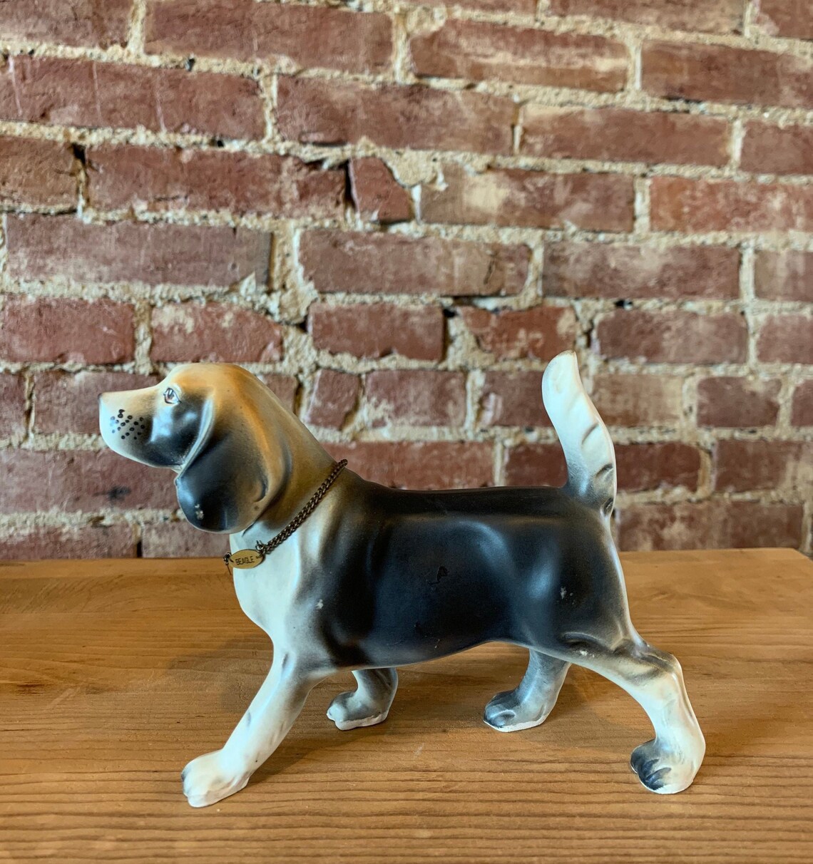 Vintage Beagle Figurine Hand Painted Ceramic Metal Collar Dog Etsy