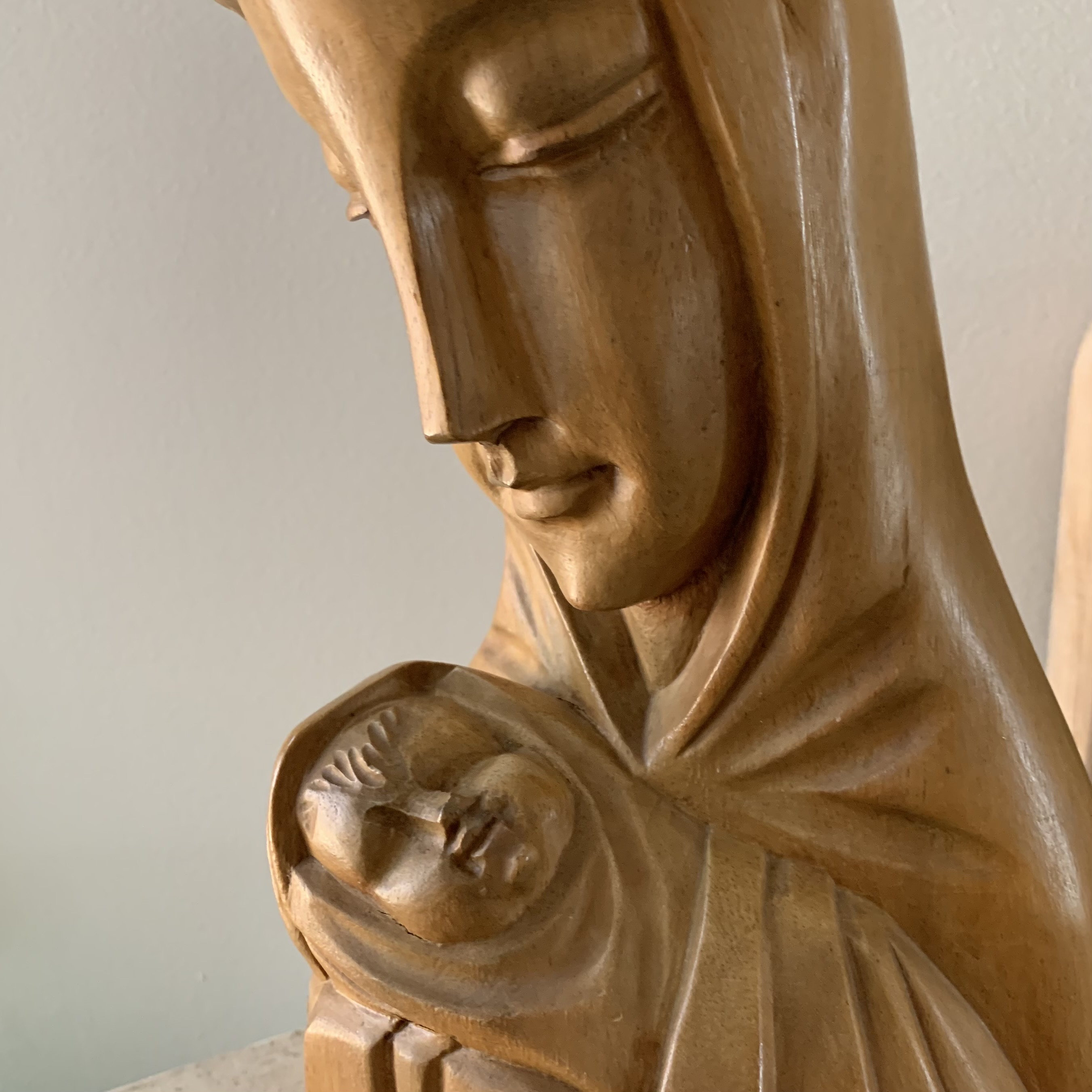 Vintage Large Hand Carved Wood Madonna Child Mother Mary Statue ...