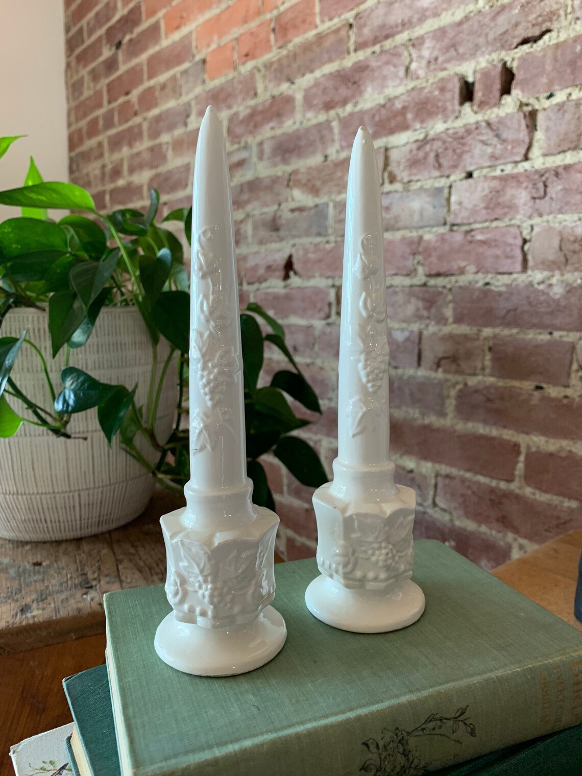 Vintage Ceramic Candlestick Holders With Candles Grapes Grape Etsy