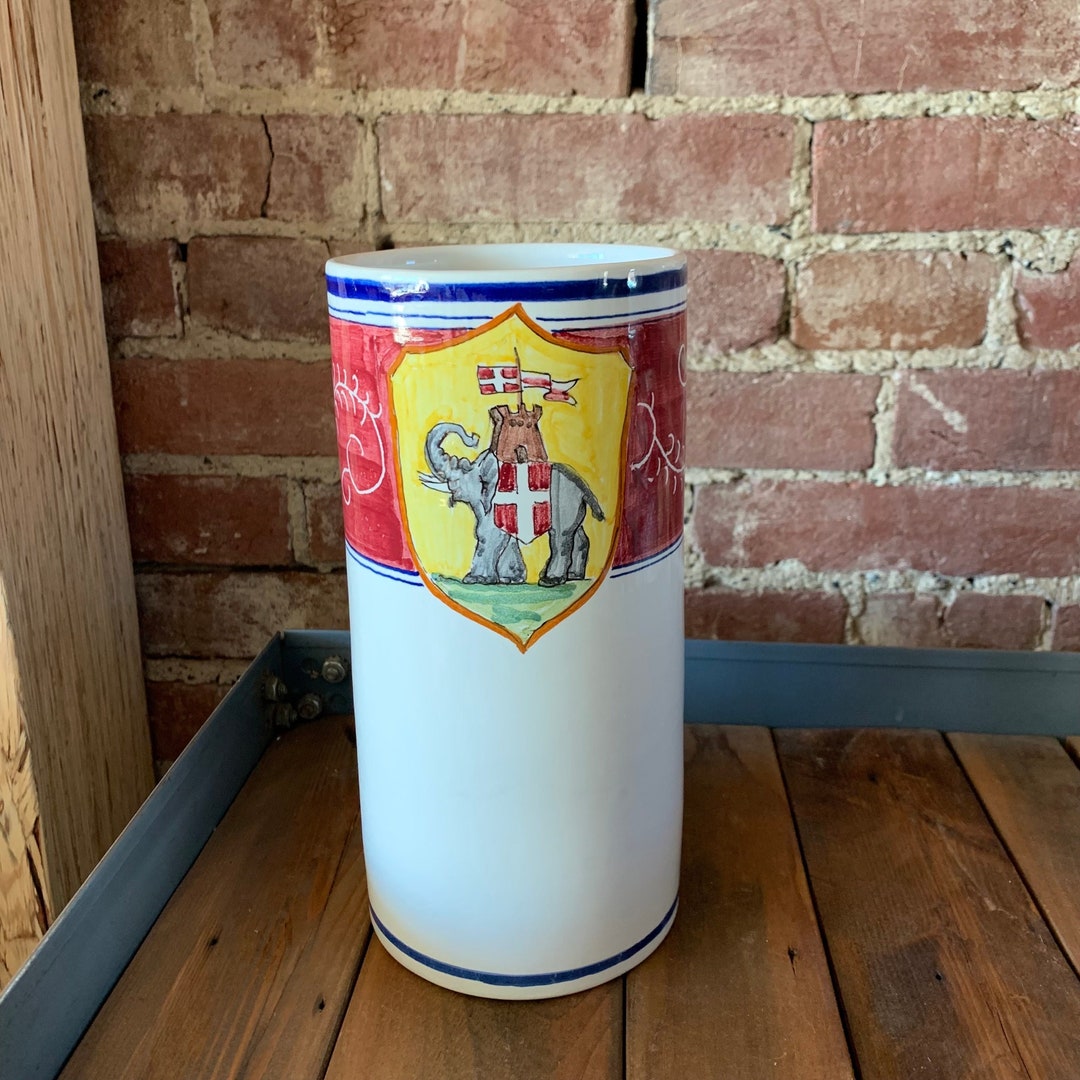 Vintage Italian Ceramic Wine Chiller Hand Painted Elephant Marked