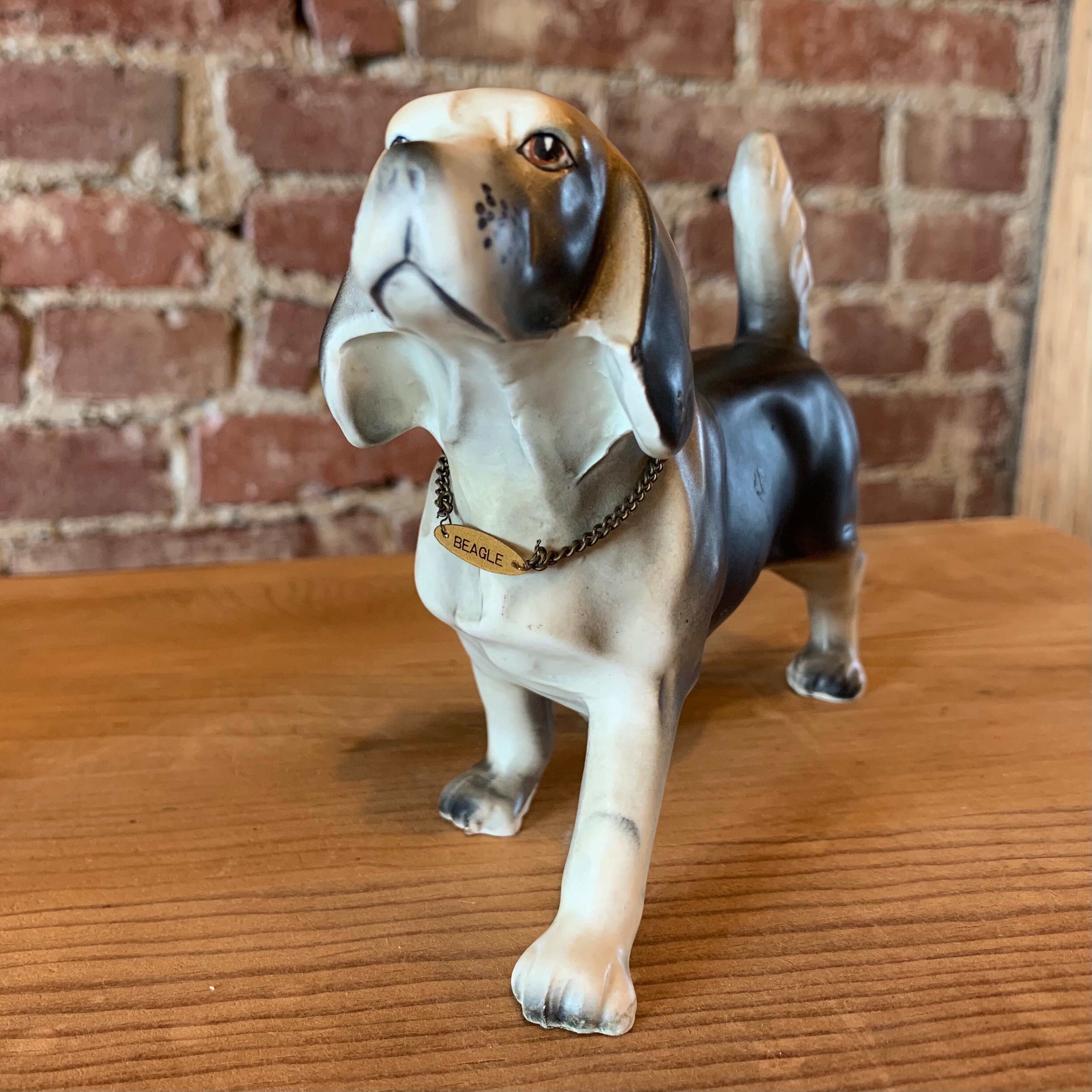 Vintage Beagle Figurine Hand Painted Ceramic Metal Collar Dog Etsy