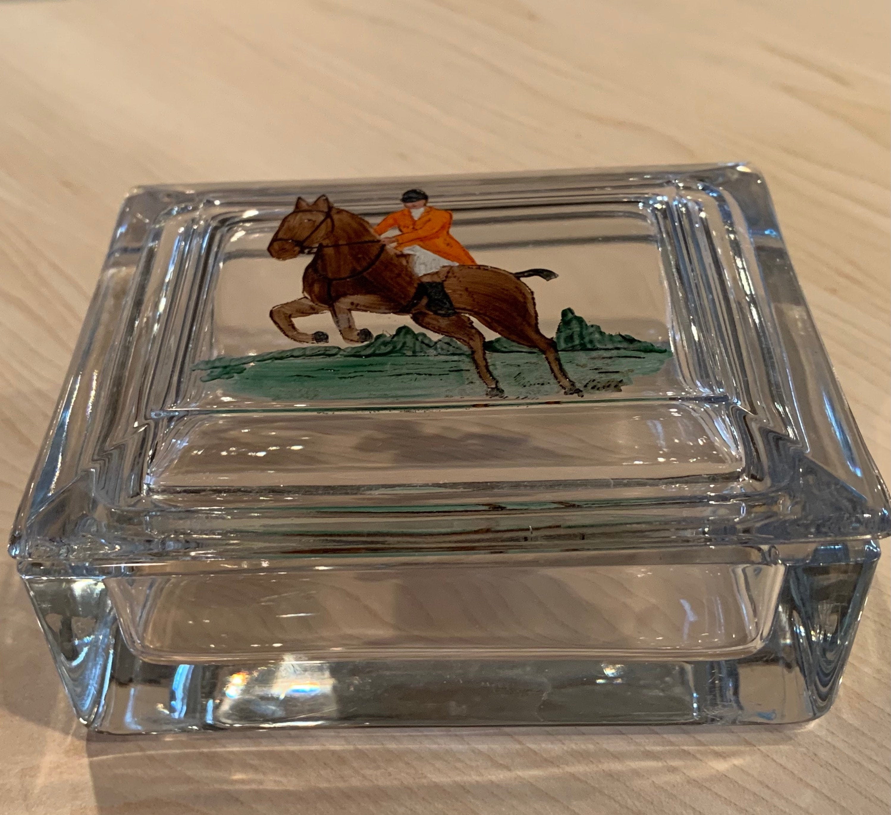 Vintage Glass Covered Box Hand Painted Horse Equestrian Etsy