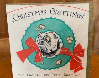 Tarjeta de felicitación navideña con perro vintage, Inglaterra, coleccionable, Dachshund, Scottie Terrier, Gran Danés, Jule, Bull Dog, Dinamarca, década de 1930, década de 1940