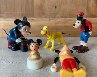 Vintage Disney Nodders Figurines Mickey Mouse Goofy Pluto Plastic Toy Collectible Bobble