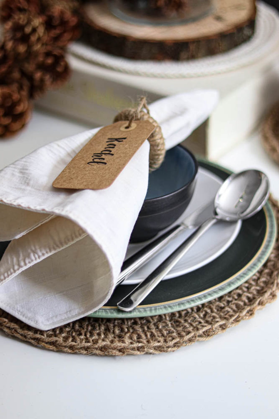 Round jute placemat boho table mat natural crochet mat boho Etsy