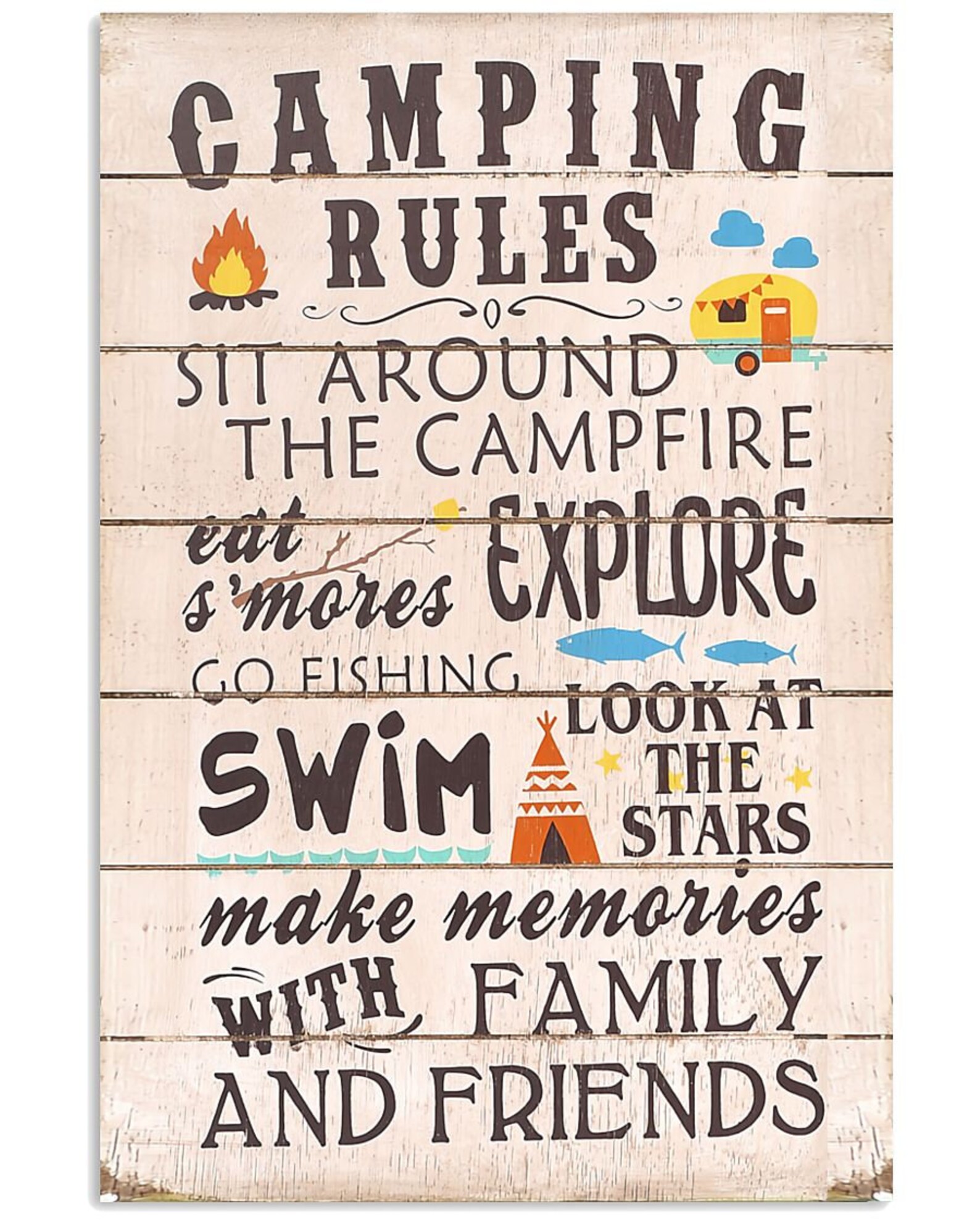Camping Rules Framed Canvas Poster Print Wall Hangings Room Etsy