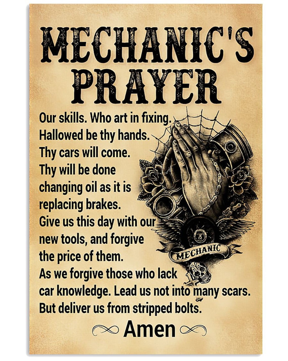 Mechanic's Prayer Canvas Poster Wall Art Printed Wedding Etsy
