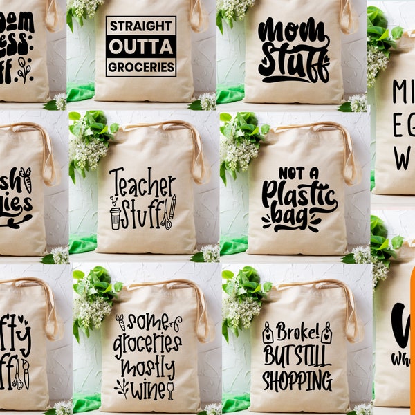 Funny shopping tote bags svg bundle, Grocery bag, errands svg, food svg, shopaholic quotes, Digital download, Silhouette, digital art