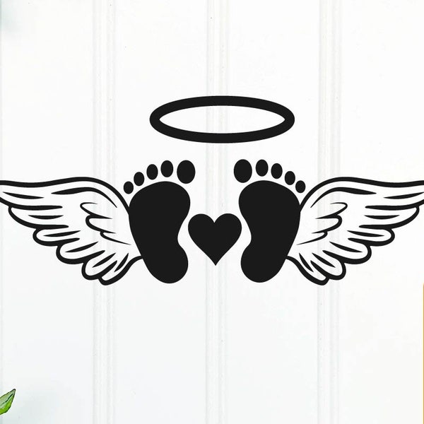 Baby loss memorial, angel wings svg clipart, baby foot prints, halo svg