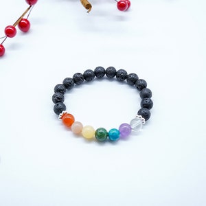 Chakra Bracelet with Black Lava Beads