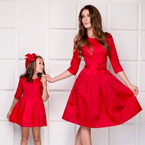 Mommy and me red cotton dresses, Mother and Daughter dresses, photoshoot dress for mother and daughter, dresses for girls