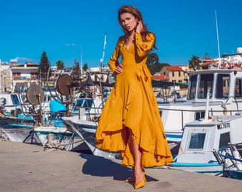 mustard yellow flowy dress