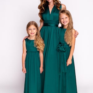 Dark green infinity dress, silk infinity dress, bridesmaid dress, flower girl dress, Mother and Daughter dresses image 5