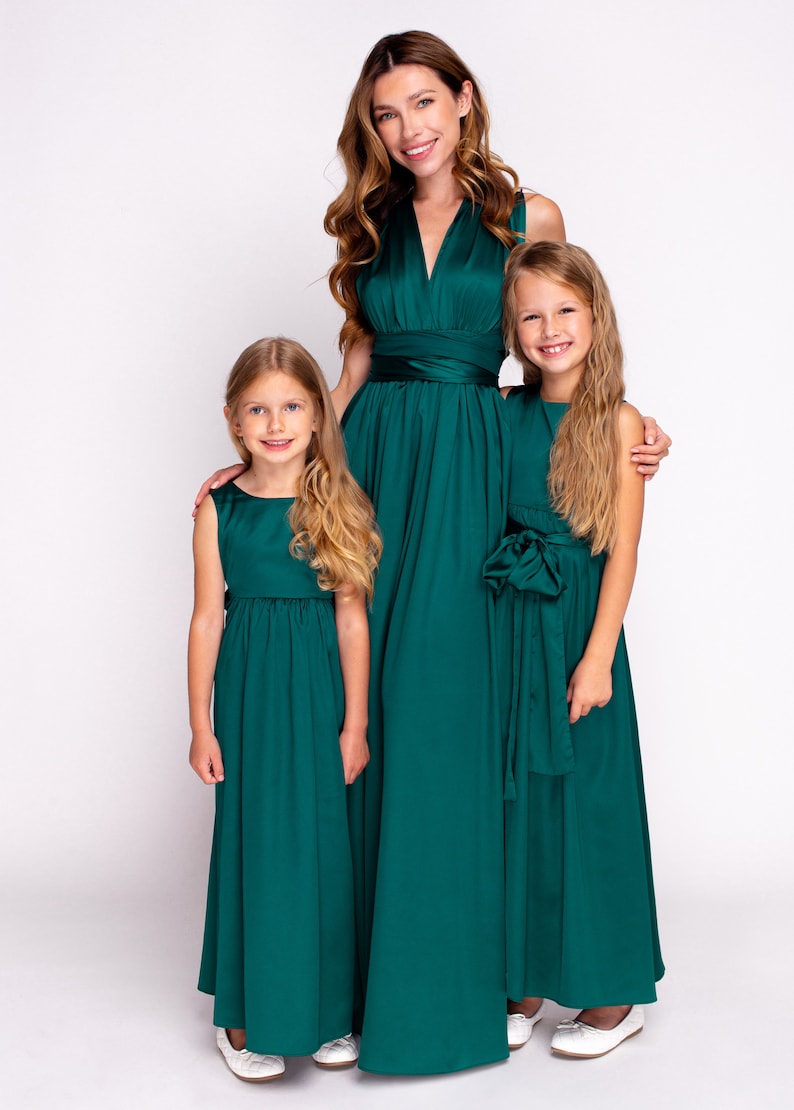 Dark green infinity dress, silk infinity dress, bridesmaid dress, flower girl dress, Mother and Daughter dresses image 5