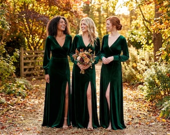 emerald green wedding guest dress with sleeves Wedding Guest Dresses With Sleeves On Sale Includes a matching clutch for coordinated elegance. Dark Green Wrap Satin Dress