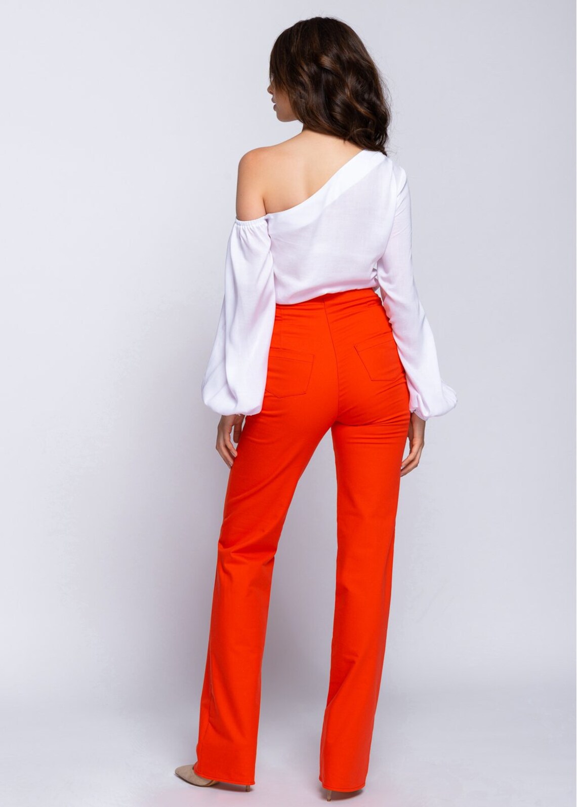 Red high waisted cotton pant Etsy