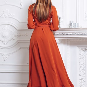 Rust orange long wrap dress, bridesmaid dress, cocktail dress, wedding guest dress, maxi party dress, formal dress, prom dress image 9