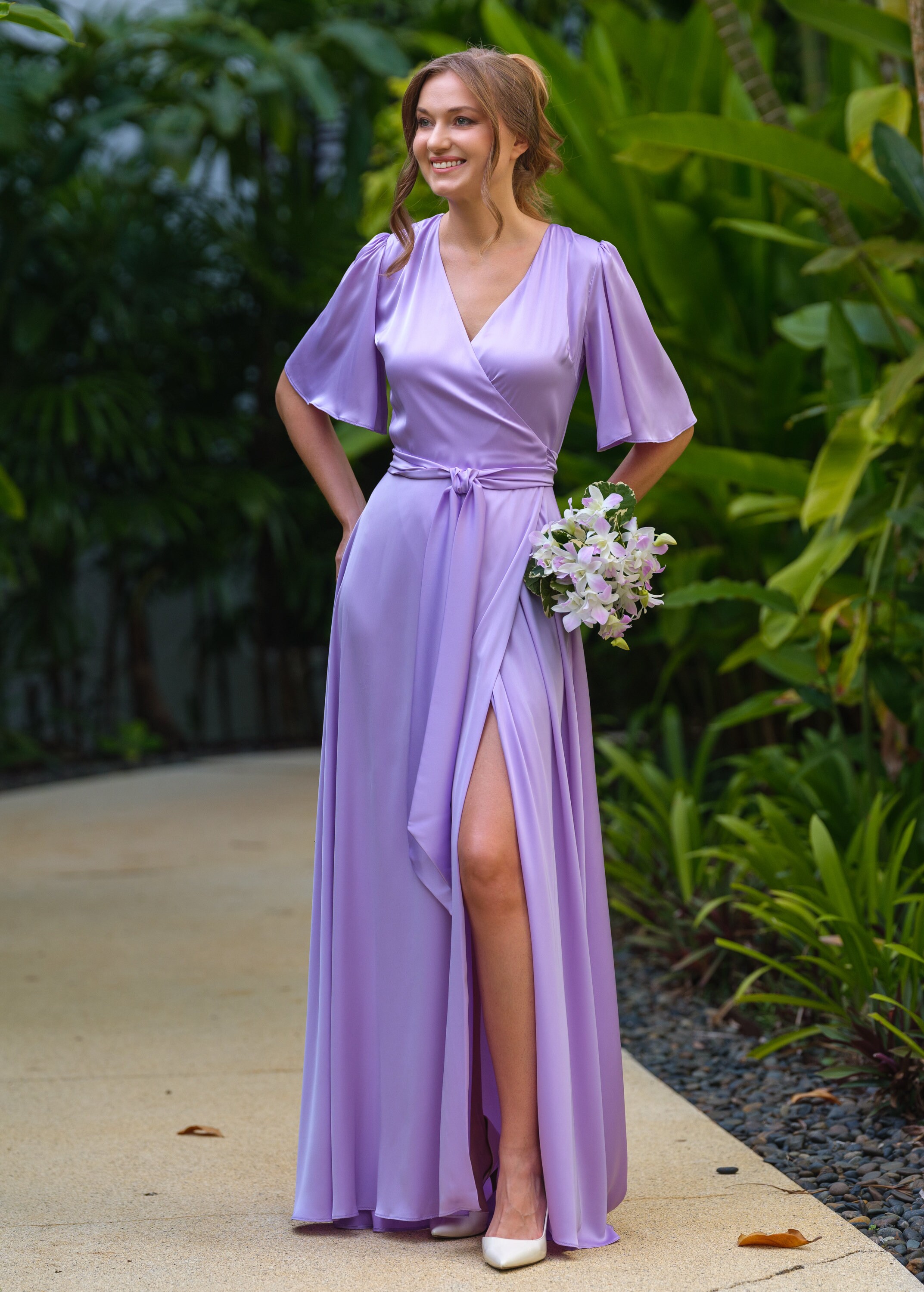 Lilac Silk Wrap Dress, Bridesmaid Dress, Wedding Guest Dress, Silk