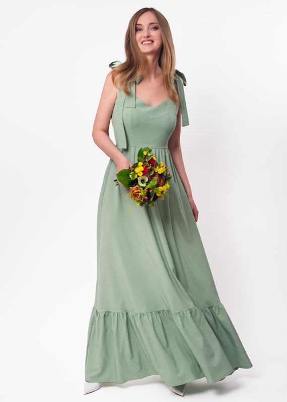 sage green wedding guest dress