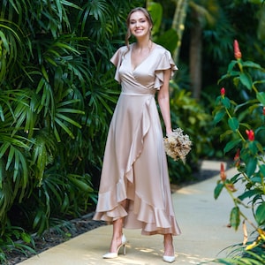 embellished draped ruffle maxi dress in champagne Champagne Beaded Off-Shoulder Mermaid Gown 48137