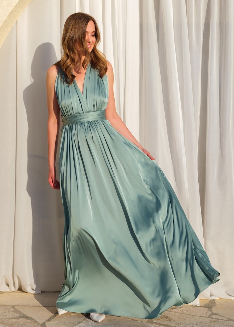 Bridesmaids dress | Infinity gown | Bridesmaids jumpsuit | Silk sage green dress | Wedding guest dress | Multiway dress | Convertible dress image 6