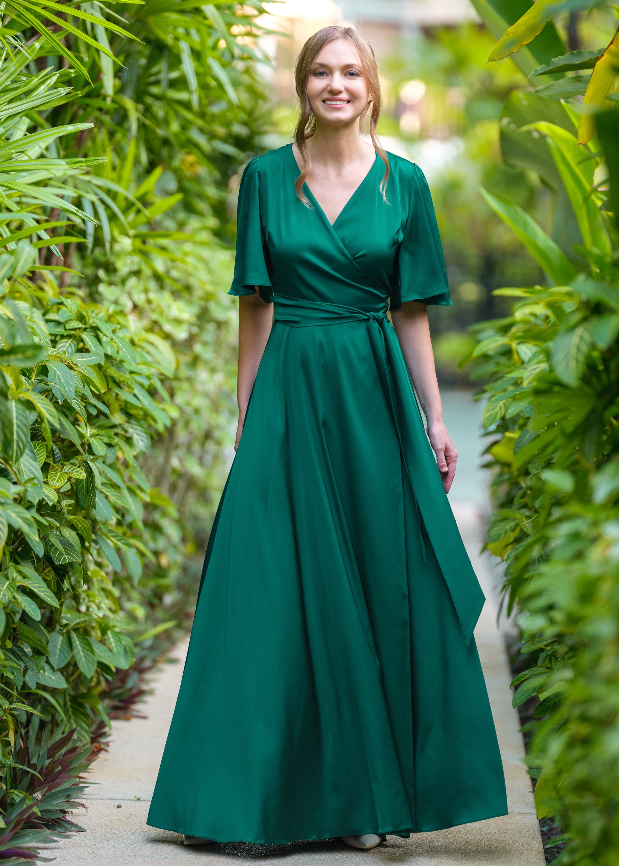 slim fit dress slacks Paiva Slip Dress in Satin Kelly Green