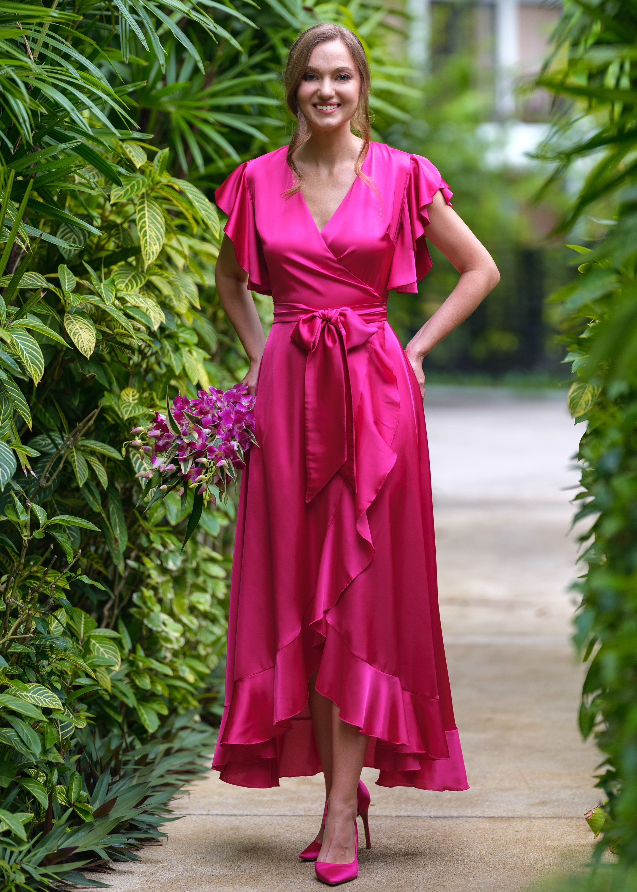 strapless open back dress Queen of the Evening Fuchsia Metallic Formal Gown  Sultry Slay