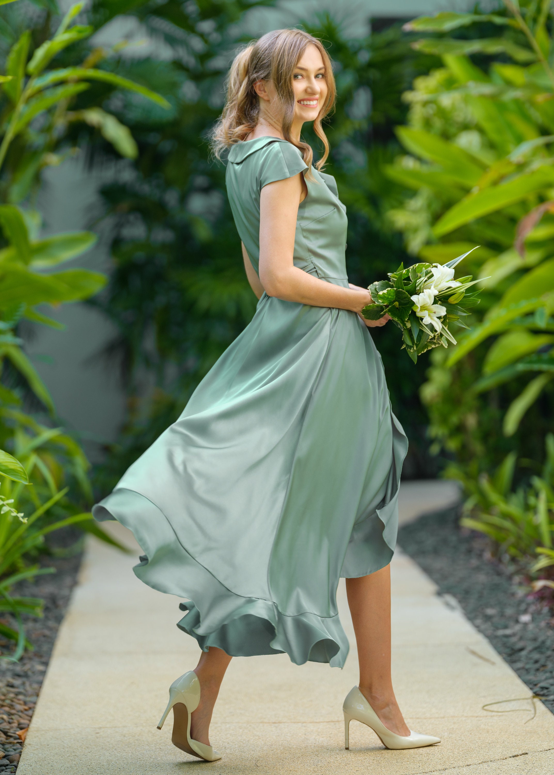 Sage Green Silk Dress, Silk Dress, Wrap Dress, Bridesmaid Dress, Wedding  Guest Dress, Women Dress, Maxi Dress, Evening Dress - Etsy