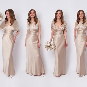Infinity dress, champagne beige silk dress, bridesmaid dress, silk dress, multi wrap dress, convertible dress, multiway dress, long dress image 1
