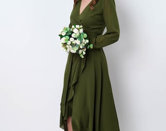 bridesmaid dresses brands Short Bright Olive Chiffon Dress One-Shoulder Cheap Bridesmaid Dress  W/Fabric Flowers(BM223)  DaisyFormals-Bridesmaid and Formal Dresses in 59+  Colors