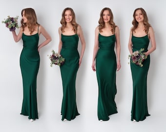 Dark green silk slit dress, bridesmaid dress, silk satin dress, wedding guest dress, evening dress, wedding cocktail party dress