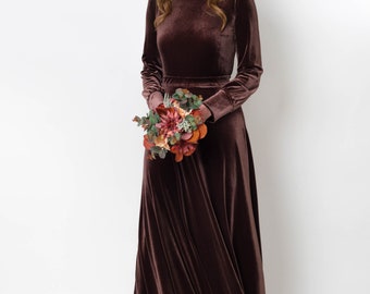 velvet long sleeve maxi dress in chocolate brown Ginevra Velvet Long Sleeve Cut Out Maxi Dress in Chocolate Brown main image 1