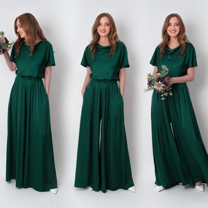 Dark green silk jumpsuit, silk jumpsuit, bridesmaid jumpsuit, wedding guest jumpsuit, evening jumpsuit, bridesmaid dress, cocktail