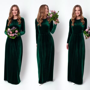 Emerald green velvet long dress, bridesmaid velvet dress, wedding dress, velvet bridesmaid dress, New Year dress, maxi dress, evening dress image 7