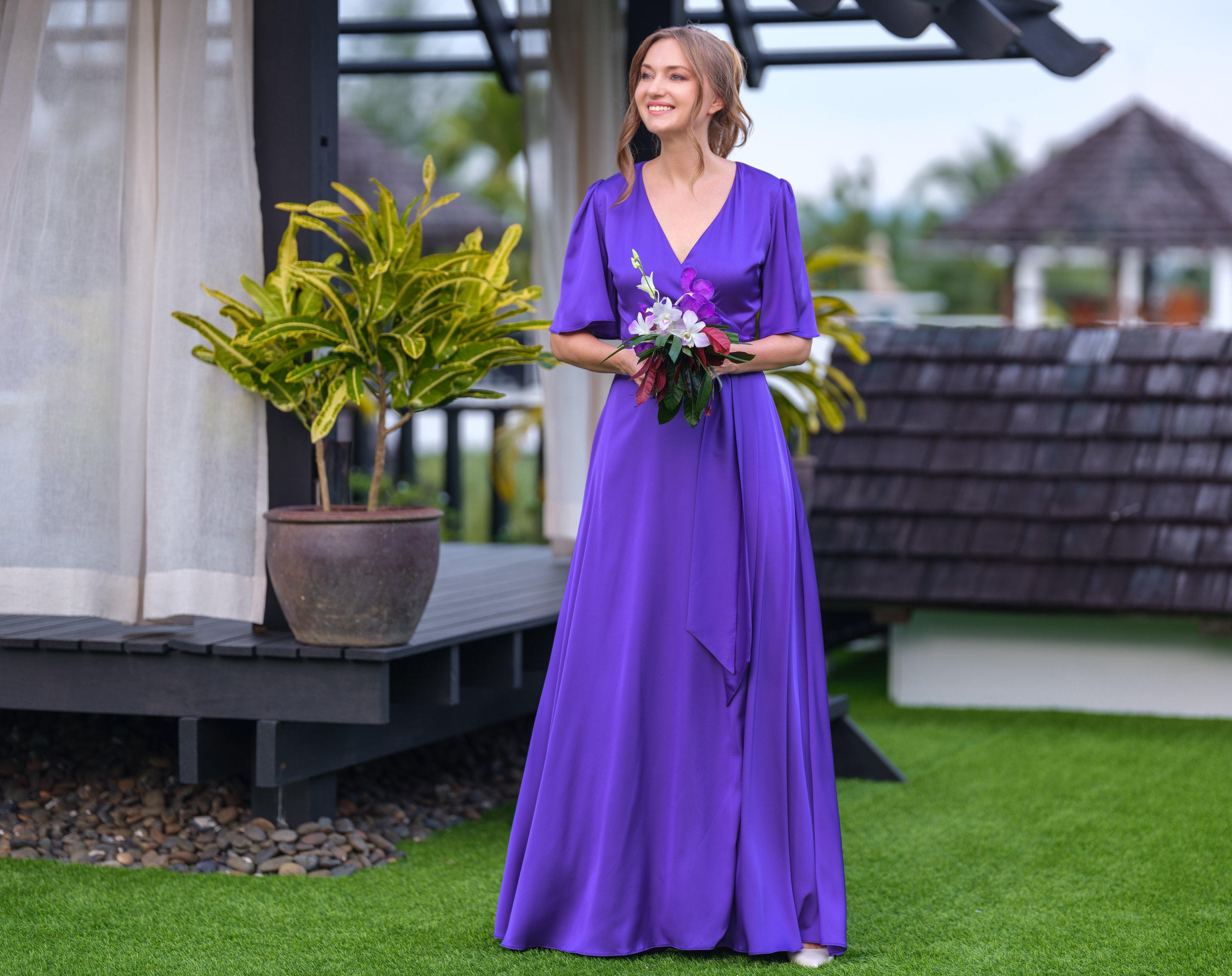 Purple satin dress Etsy Nederland