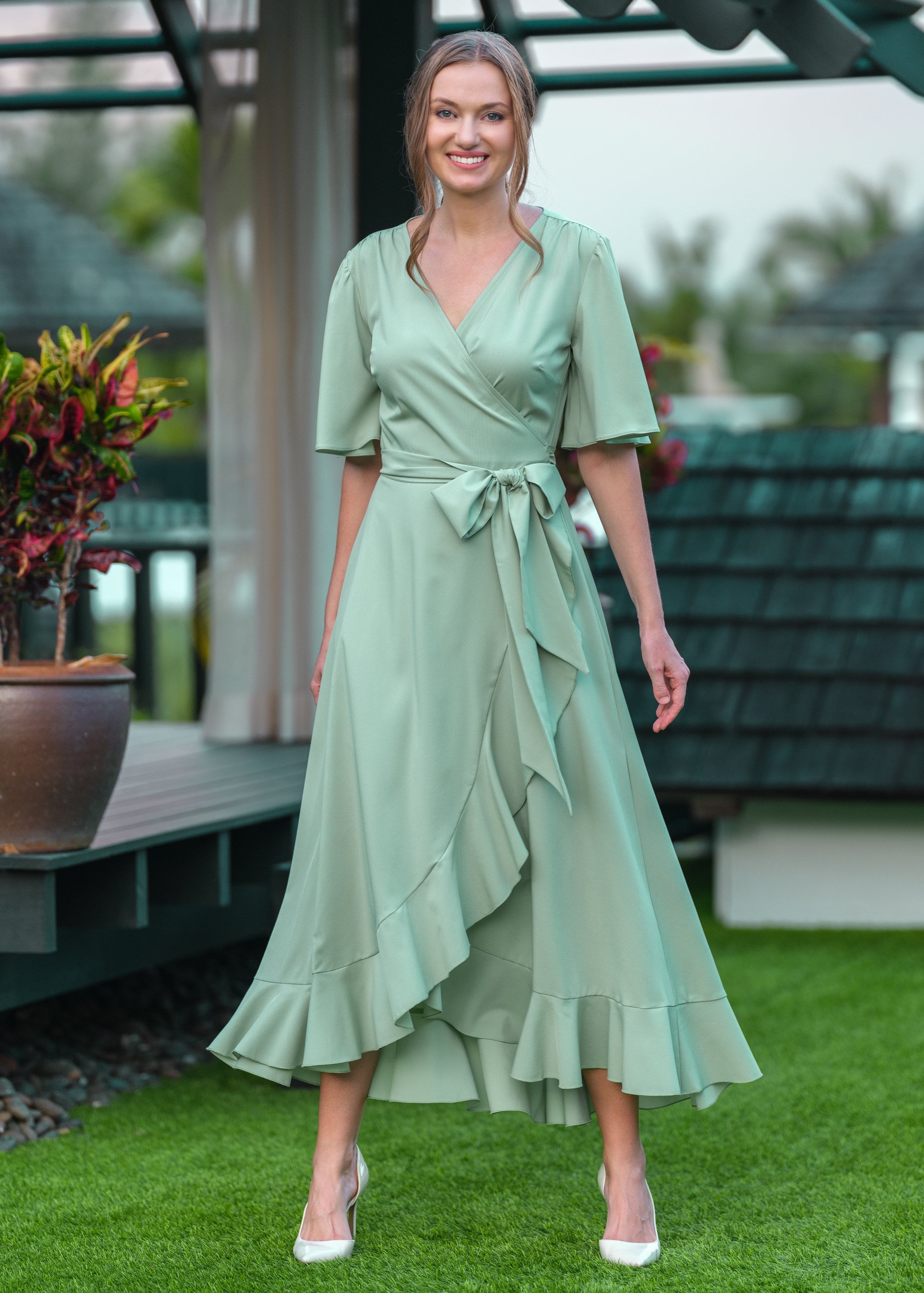 Satin Dress Dynamite Bridesmaid Dresses Dark Olive Silk Dress, Silk Dress,  Wrap Dress, Bridesmaid Dress, Wedding