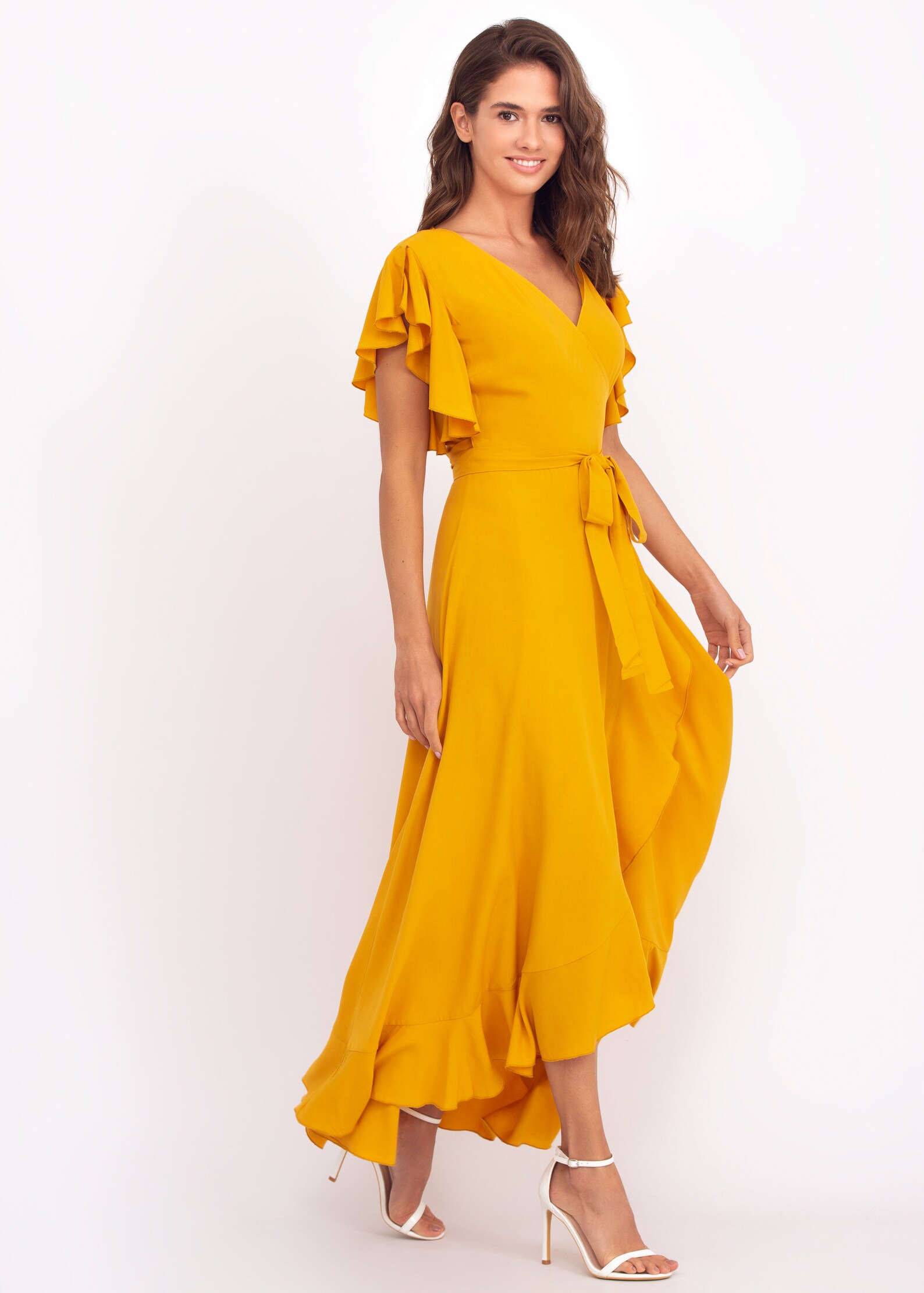 Long Romantic Honey Yellow Wrap Dress Bridesmaid Dress Etsy