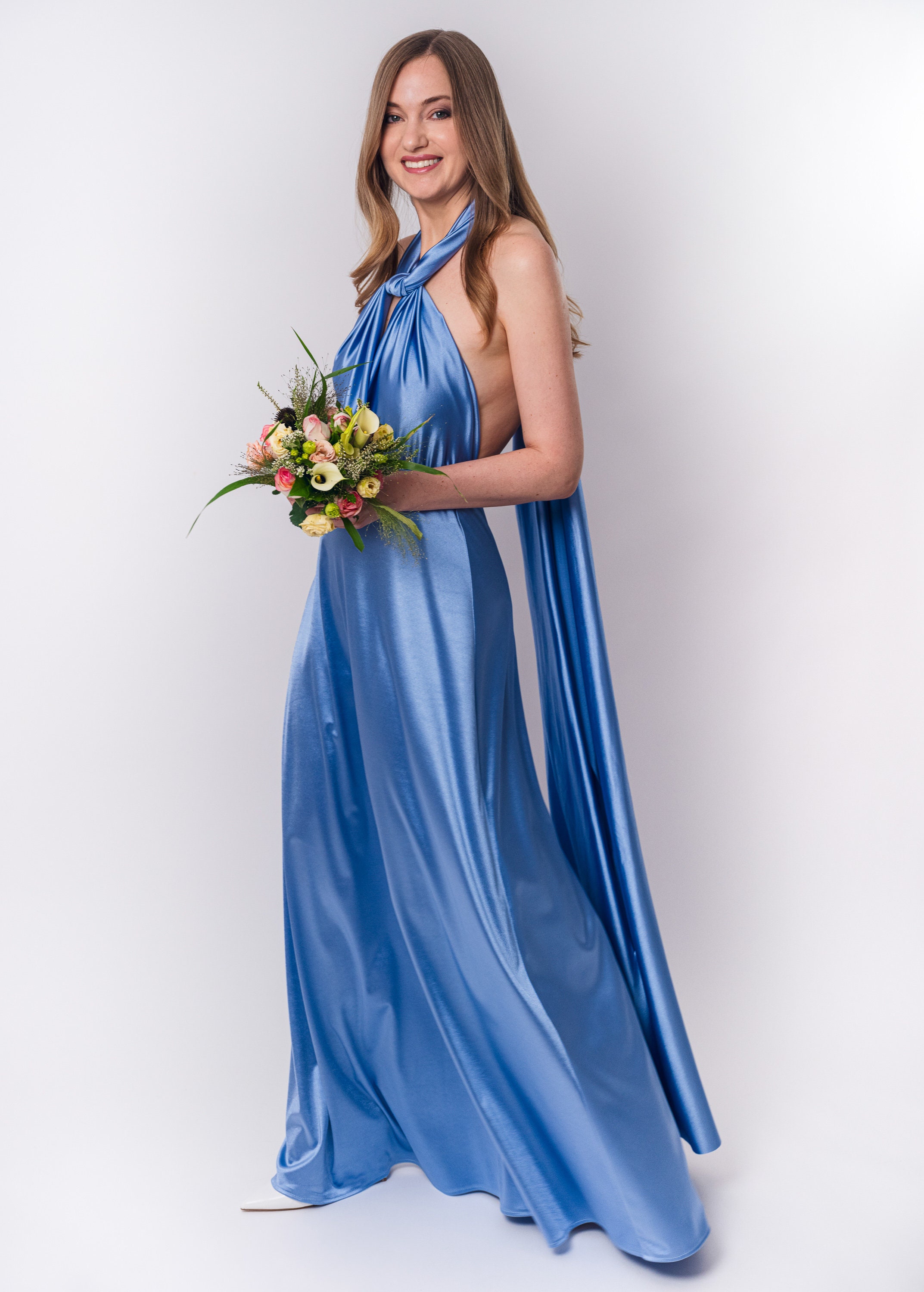 Sky Blue Luxury Satin Infinity Dress, Bridesmaid Dresses, Bridesmaid ...