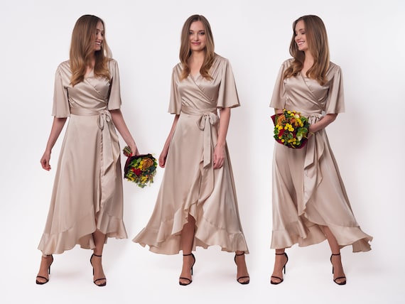 long sleeve maxi silk dress Tie Front Round Neck Black / S boned bodice provides structure bridesmaid long sleeve dresses Color:Wine* BadgeNewInBox