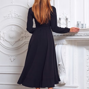 Robe portefeuille longue noire, robe de demoiselle d'honneur, robe de cocktail, robe d'invité de mariage, robe de soirée, robe formelle, robe de bal, robe de soirée image 9