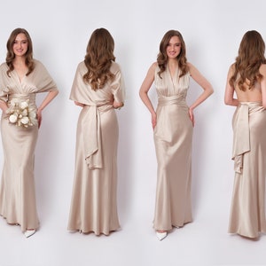 Infinity dress, champagne beige silk dress, bridesmaid dress, silk dress, multi wrap dress, convertible dress, multiway dress, long dress image 9