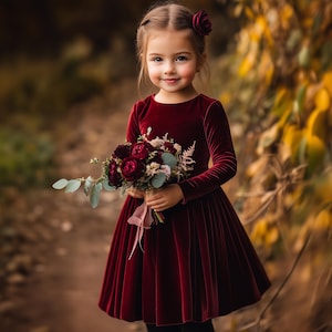 burgundy velvet dress kids Dark Red Velvet Princess Dress with Illusion Neckline and Sequins for Girls - Dark Red / 18-24 Months (90cm)