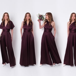 Dark burgundy infinity jumpsuit, silk jumpsuit, bridesmaid jumpsuit, multi wrap multiway convertible jumpsuit, bridesmaid dress